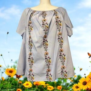 Lane Bryant Blue Embellished Short Sleeve Blouse